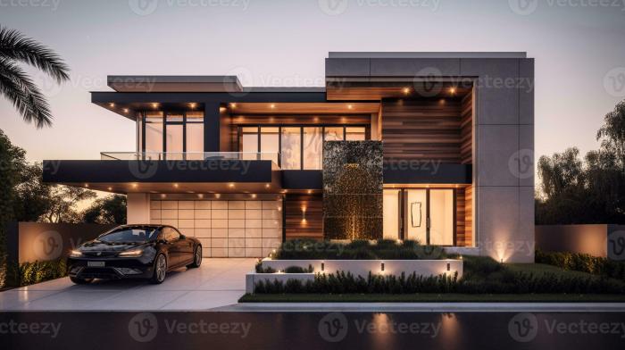 AI Generative Exterior of modern luxury house with garden and beautiful sky 23307718 Stock Photo ...